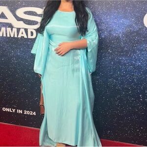 Elegant Aqua Blue Butterfly AbayaWomen's Dress